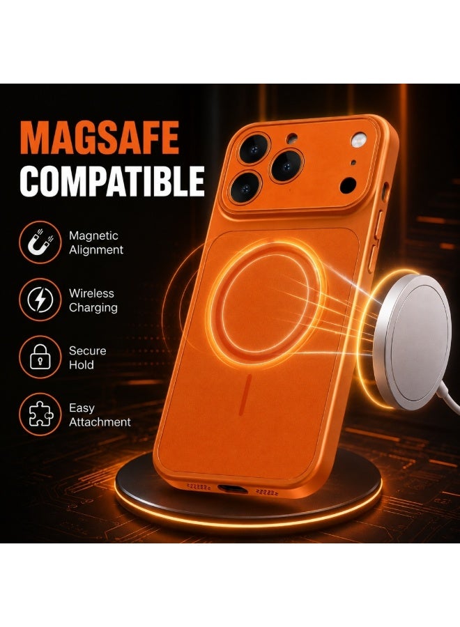 iPhone 13 Pro Case MagSafe Matte Back Cover with Camera Protection Anti Fingerprint Shockproof Orange - Image 4