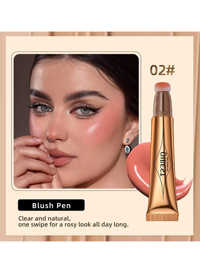 QiBest Multifunctional Makeup Pen-Matte Liquid Cheek Blusher Smooth Creamy Liquid Blush Stick with Soft Cushion Applicator Waterproof Blendable Natural Face Blush Beauty Makeup Pen (#02) - Image 2