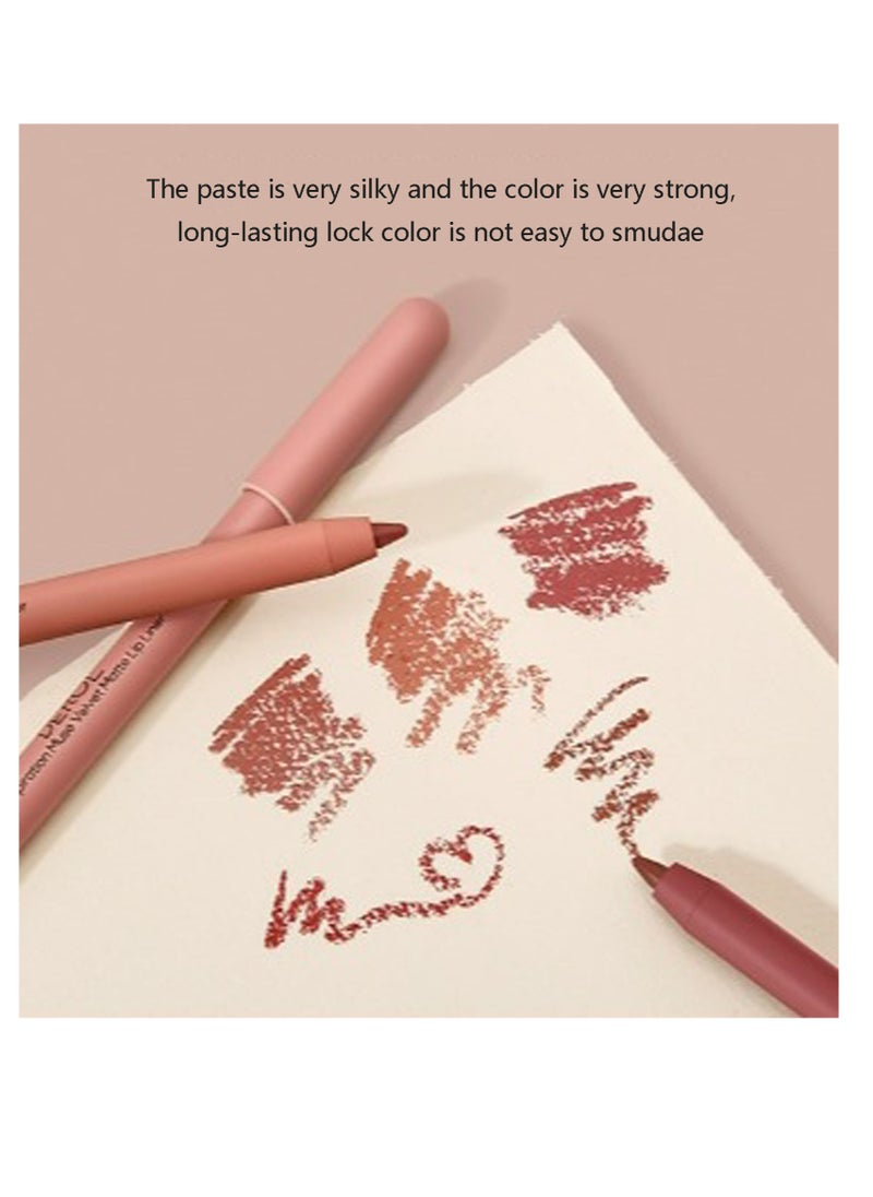 DEROL Lip Liner Pencil Neutral Matte Nude Velvet Non-Stick Cup Waterproof Smooth Stain Clear Talk Cork Color Soft Spoken Slim Whirl Rotating Cutting Easy To Use Professional Makeup For Women  - Image 4