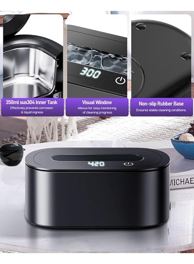 LENND Ultrasonic Jewelry Cleaner, Silver Cleaner 48KHZ 350ML, Professional Ultra Sonic Cleaner with Digital Timer, Ultrasonic Jewellery Cleaner Machine for Watch Straps, Eyeglasses, Rings, Earrings - Image 2