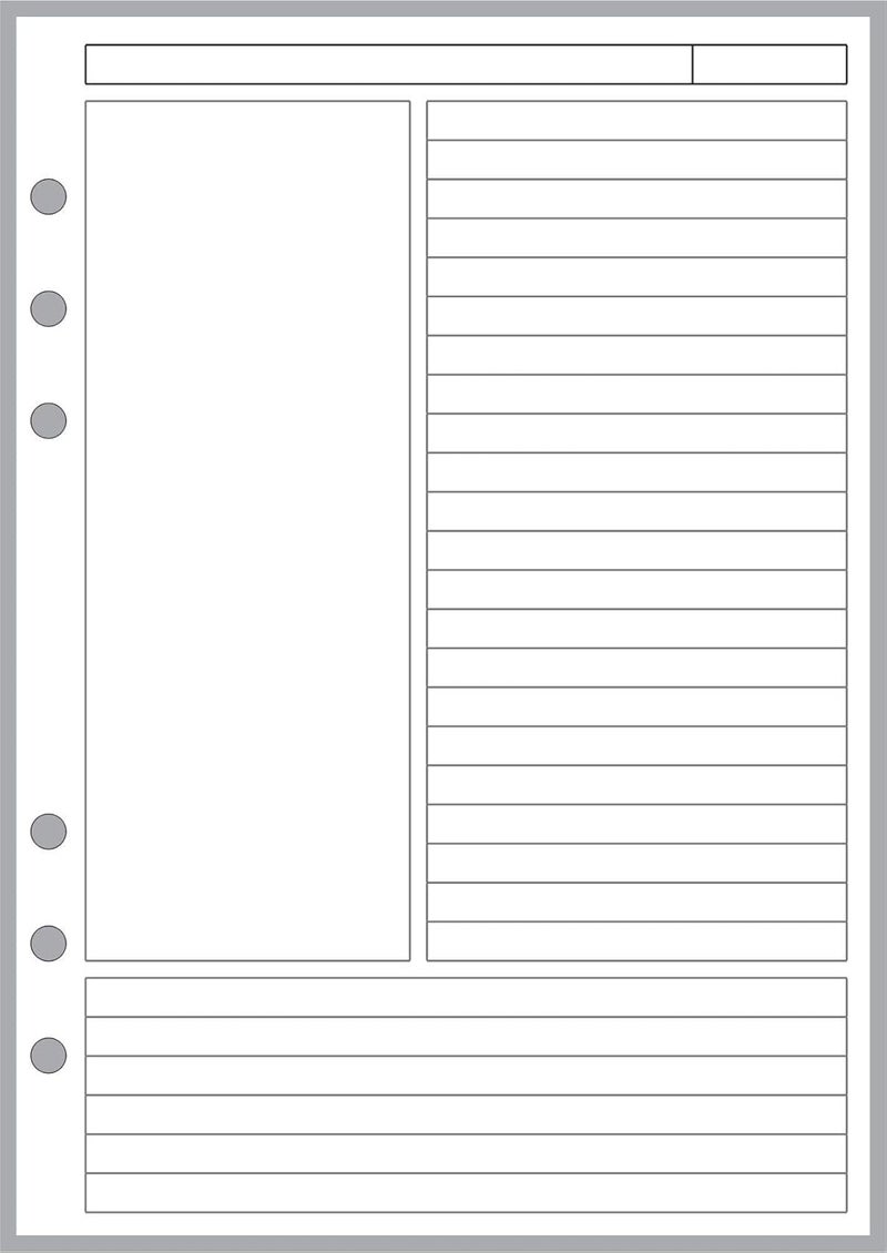 Handy Forms A5 Size Cornell-Style Notes Pages, Sized and Punched for 6-Ring A5 Notebooks by Filofax, LV (GM), Kikki K, TMI, and Others. Sheet Size 5.83" x 8.27" (148mm x 210mm) - Image 1