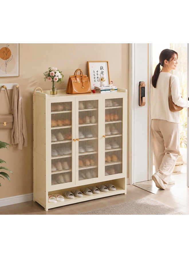 keke Modern Wooden Shoe Cabinet, 3 Doors, 8-Tier Shoe Rack Organizer with Umbrella Holder, Cream, 90 x 32 x 107 cm - Image 4