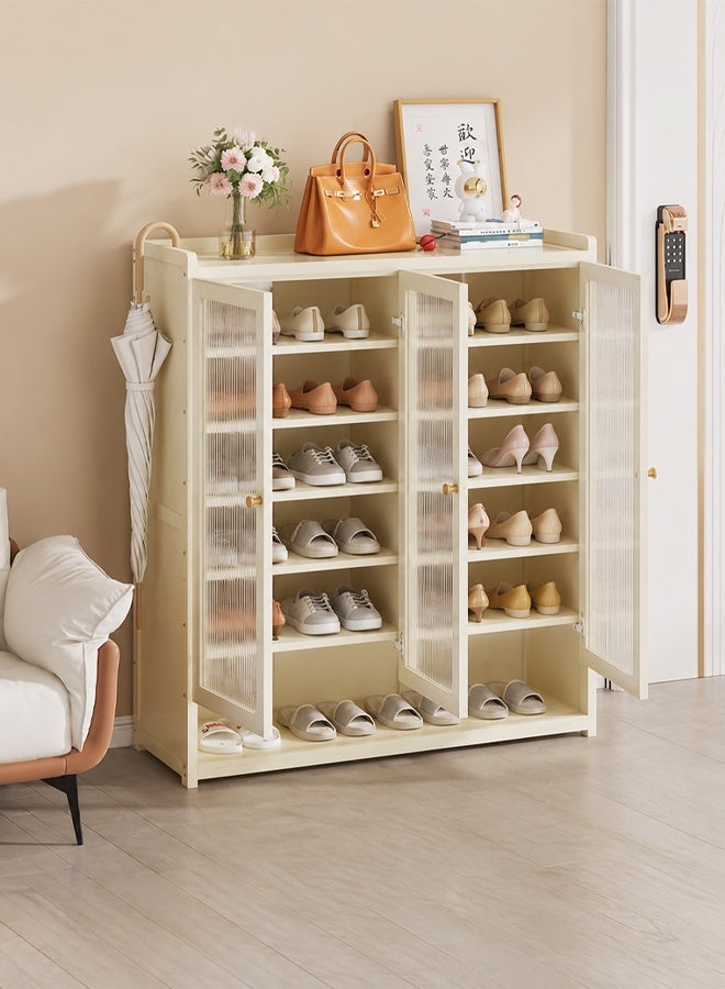 keke Modern Wooden Shoe Cabinet, 3 Doors, 8-Tier Shoe Rack Organizer with Umbrella Holder, Cream, 90 x 32 x 107 cm - Image 1