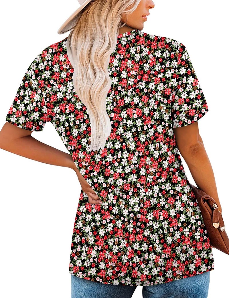 ROSELINLIN Womens Short Sleeve Tunic Top Henley V Neck Blouse with Ruffle Hem Casual Summer Tops XL - Image 4