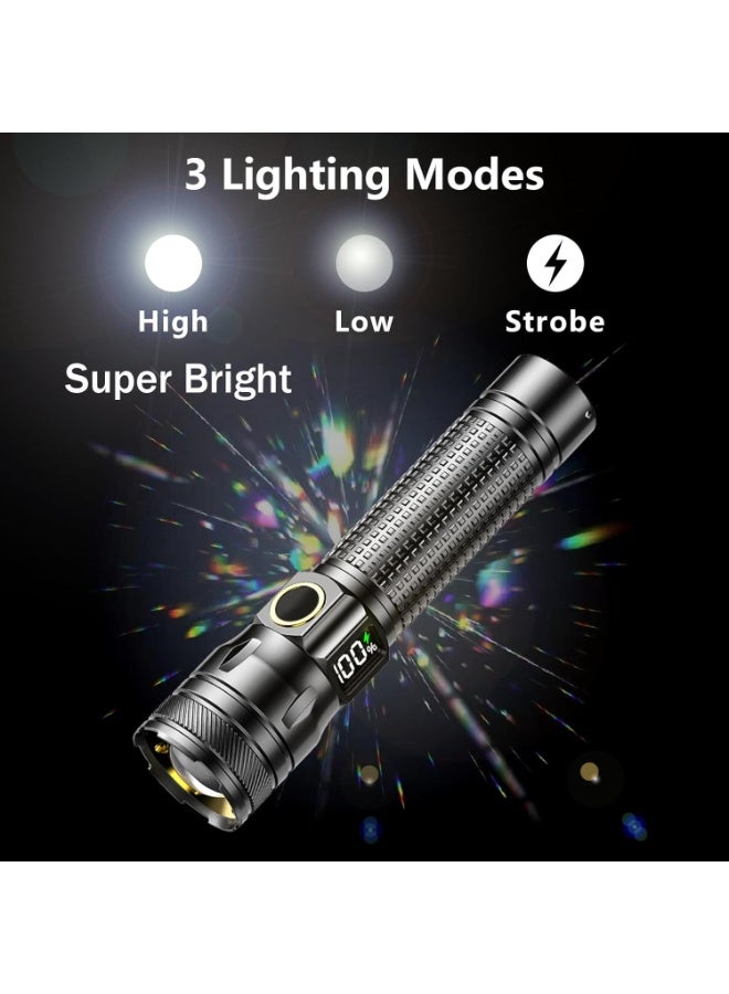 Bukela Rechargeable LED Flashlights with Digital Power Display, Zoomable High Lumens Bright EDC Flashlight with USB C Charging Port for Home and Outdoor Emergency, Camping Essentials, Survival Gear - Image 2