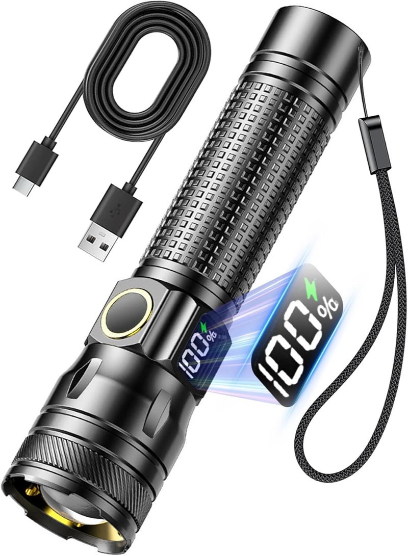 Bukela Rechargeable LED Flashlights with Digital Power Display, Zoomable High Lumens Bright EDC Flashlight with USB C Charging Port for Home and Outdoor Emergency, Camping Essentials, Survival Gear - Image 1