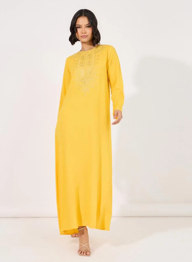 Styli Embroidered Neck A-Line Jalabiya