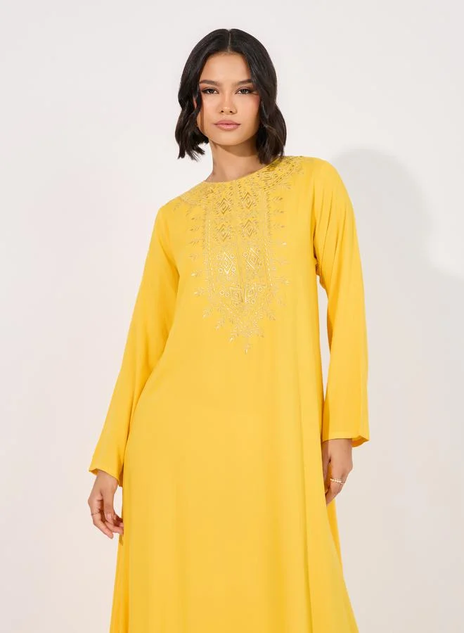 Styli Embroidered Neck A-Line Jalabiya