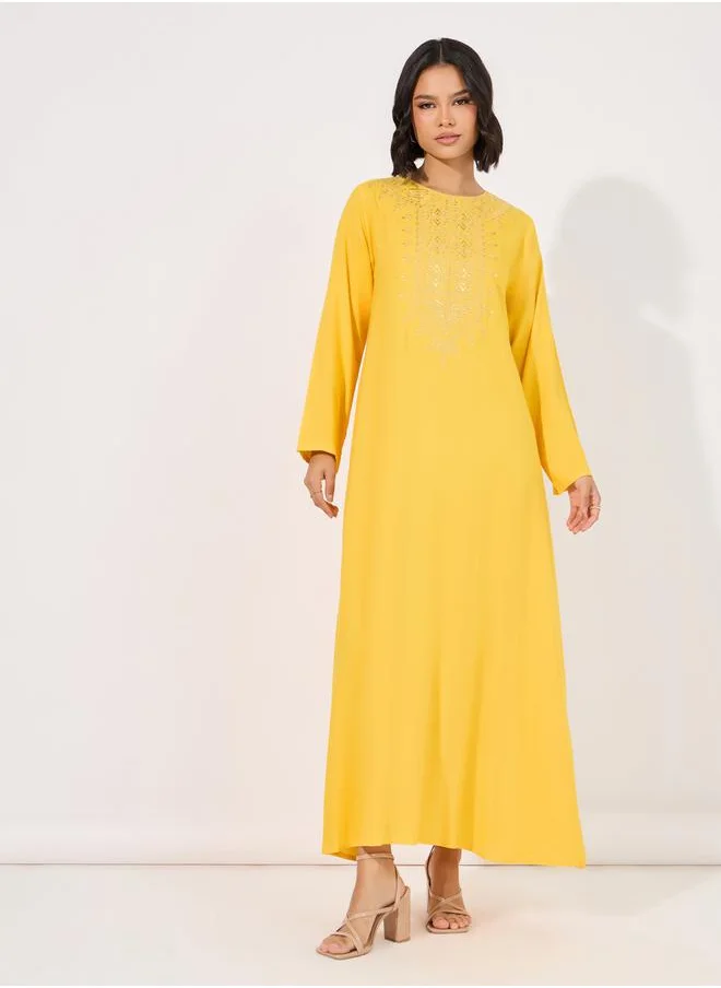 Styli Embroidered Neck A-Line Jalabiya