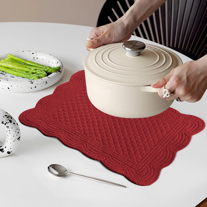 MINUPWELL 6 PC Quilted Placemats, 18"X13"Extra Large Cotton Placemats Set of 6, 100% Cotton Fabric Washable Cloth Table Mats for Kitchen & Dining Table - Soft &Easy Clean(Red, Rectangular) - Image 5
