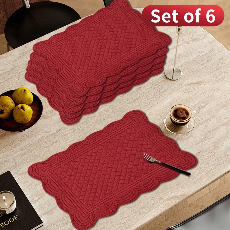 MINUPWELL 6 PC Quilted Placemats, 18"X13"Extra Large Cotton Placemats Set of 6, 100% Cotton Fabric Washable Cloth Table Mats for Kitchen & Dining Table - Soft &Easy Clean(Red, Rectangular) - Image 2