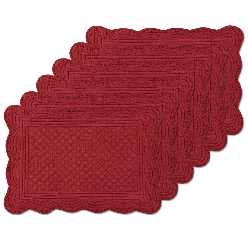 MINUPWELL 6 PC Quilted Placemats, 18"X13"Extra Large Cotton Placemats Set of 6, 100% Cotton Fabric Washable Cloth Table Mats for Kitchen & Dining Table - Soft &Easy Clean(Red, Rectangular) - Image 1