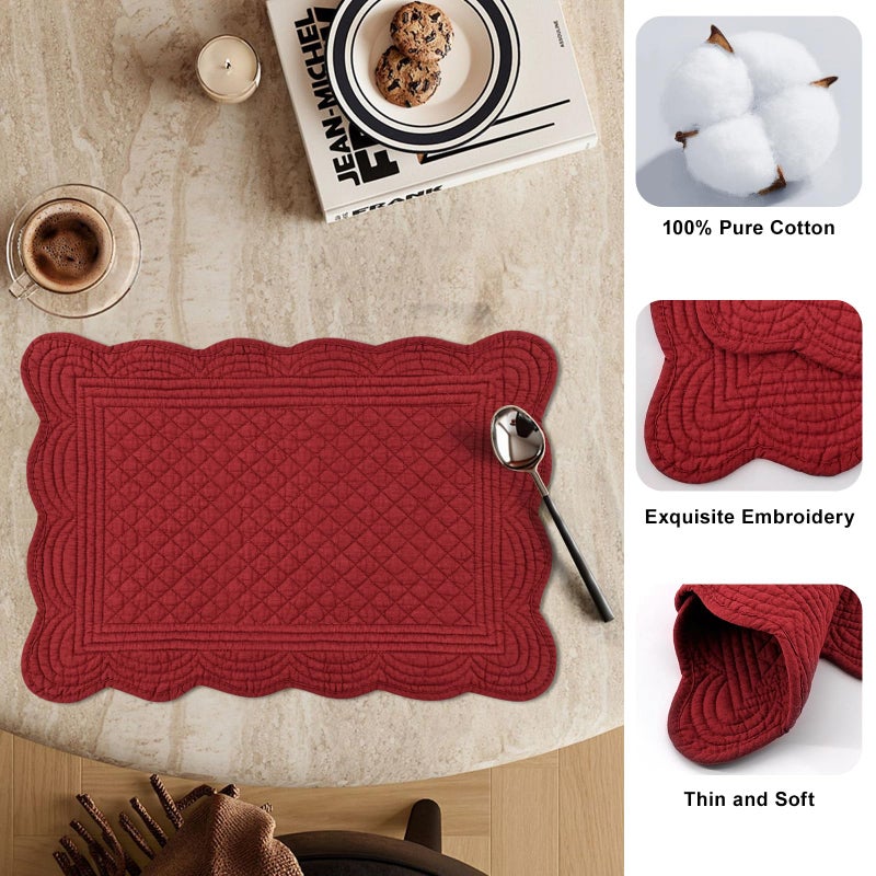 MINUPWELL 6 PC Quilted Placemats, 18"X13"Extra Large Cotton Placemats Set of 6, 100% Cotton Fabric Washable Cloth Table Mats for Kitchen & Dining Table - Soft &Easy Clean(Red, Rectangular) - Image 4