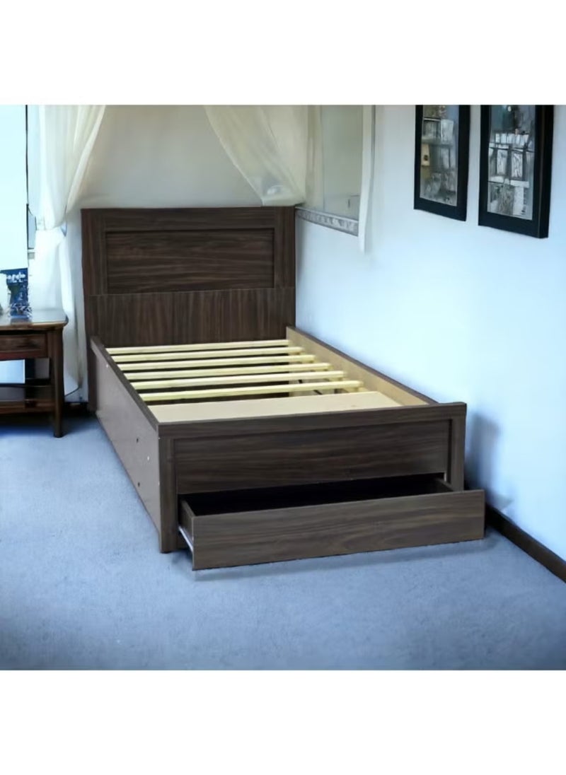 SILA - Modern Wooden Single Bed Frame 90X190 With Front Drawer Storage Wenge - Image 1