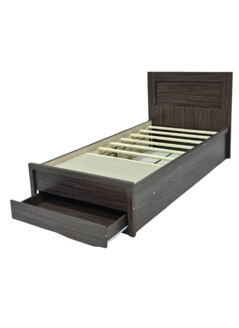 SILA - Modern Wooden Single Bed Frame 90X190 With Front Drawer Storage Wenge - Image 1