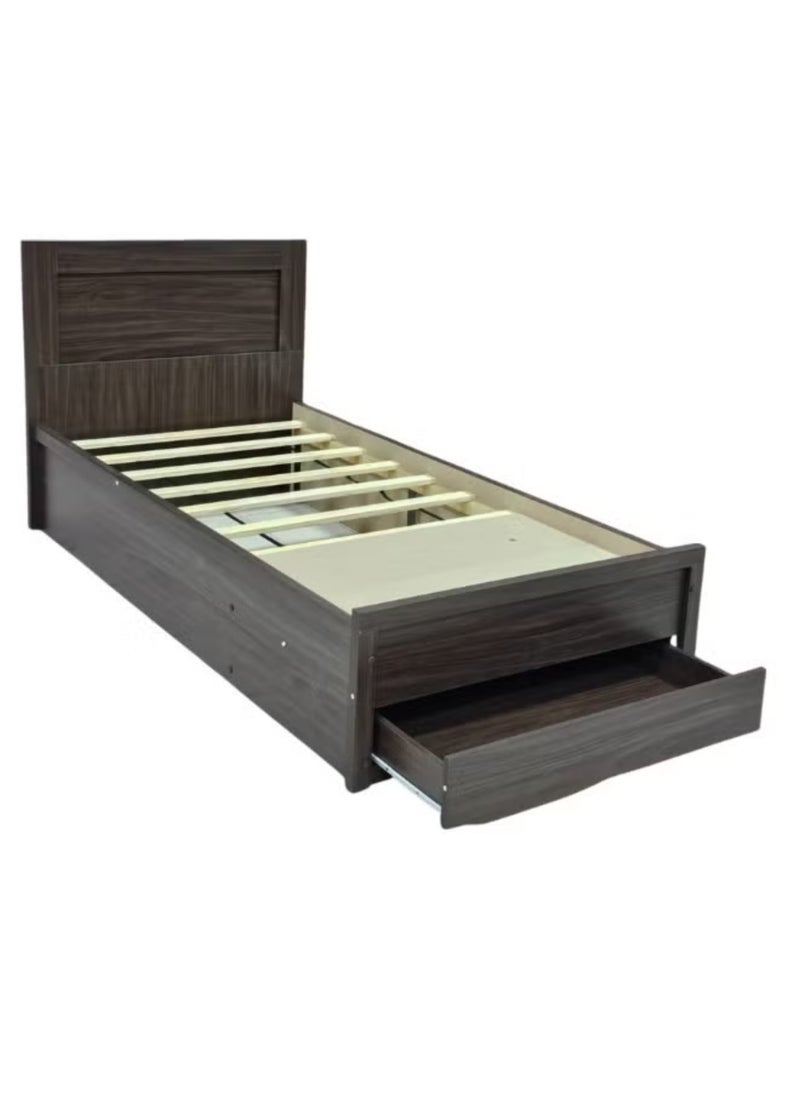 SILA - Modern Wooden Single Bed Frame 90X190 With Front Drawer Storage Wenge - Image 1