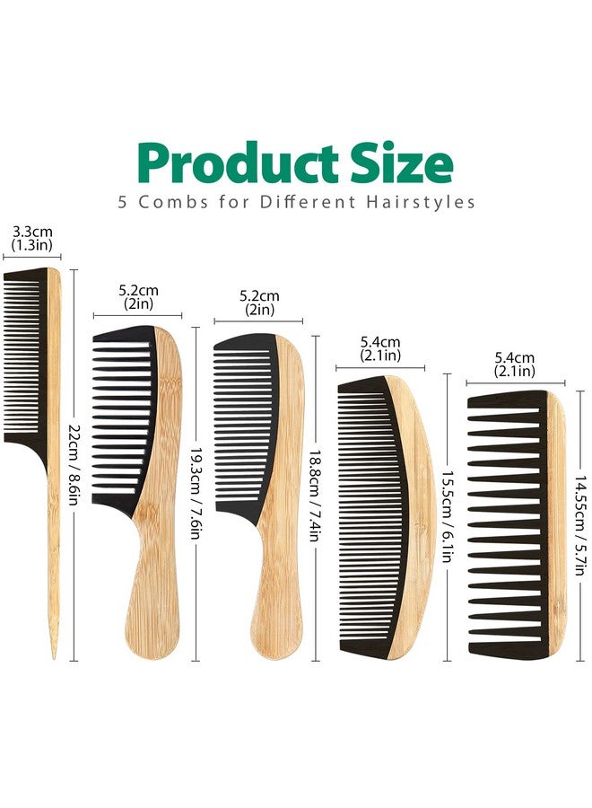 SouxMux 5 Pcs Handmade Bamboo Anti-Static Comb Set for Women and Men - Wide Tooth, Rat Tail, and Fine Tooth Combs for Long, Short, Thick, Thin, Wavy, and Curly Hair Detangling (Natural + Black) - Image 3