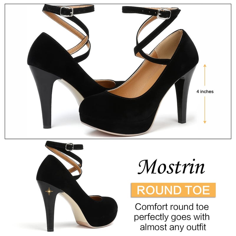 Mostrin Black Strappy Heels for Women Sexy Closed Toe Platform Pumps Dressy High Heel Shoes for Stripper Party Size 9 - Image 4