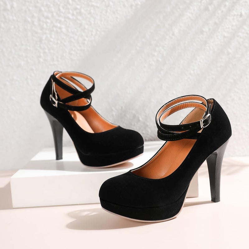 Mostrin Black Strappy Heels for Women Sexy Closed Toe Platform Pumps Dressy High Heel Shoes for Stripper Party Size 9 - Image 3