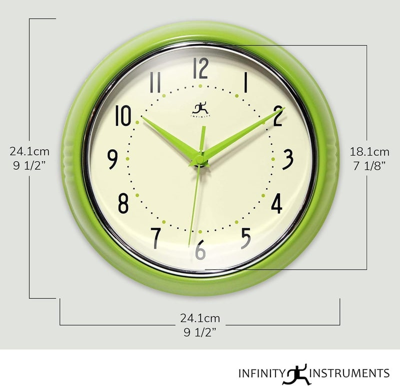 Infinity Instruments Retro Round Metal Wall Clock, Meadow Mist, 9.5" - Image 2