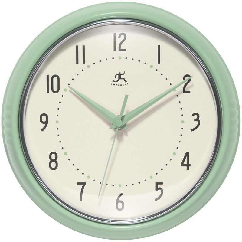 Infinity Instruments Retro Round Metal Wall Clock, Meadow Mist, 9.5" - Image 1