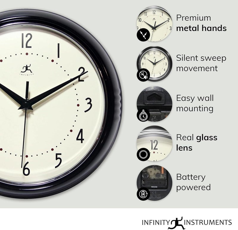 Infinity Instruments Retro Round Metal Wall Clock, Meadow Mist, 9.5" - Image 4