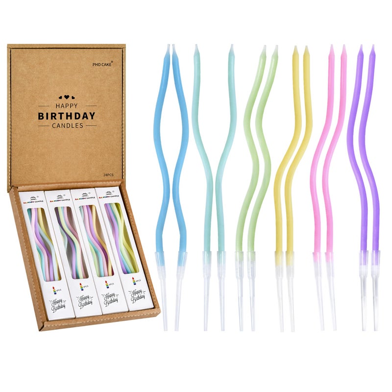 PHD CAKE 24-Count Colorful Pastel Spiral Long Thin Birthday Candles, Cake Candles, Birthday Parties, Wedding Decorations, Party Candles - Image 1