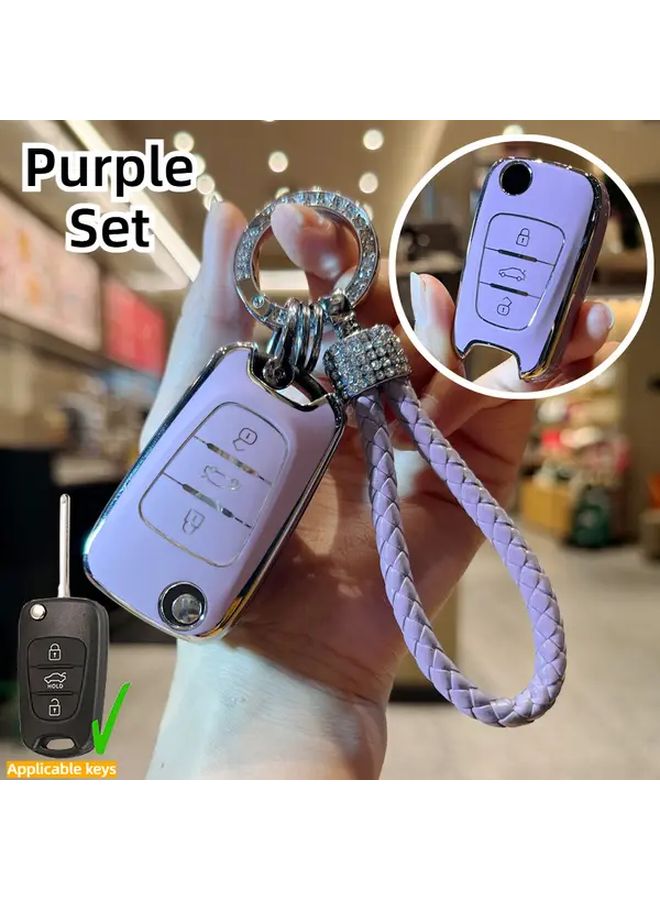 Purple TPU Car Folding Key Case Cover for Hyundai I10 I20 Ix20 I30 Ix35 Kia Ceed Soul Sportage Venga - Image 1