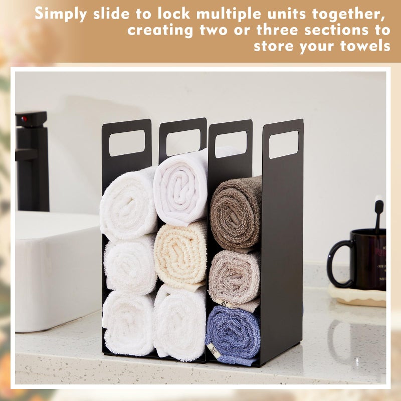 LEIFIDE Set of 2 Interlocking Towel Organizer Metal Bathroom Towel Storage Rack Shelf Dividers Organizers for Closet Home Space Saving (Black) - Image 4