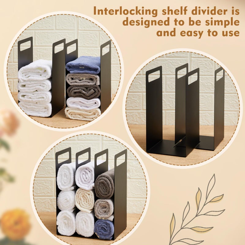 LEIFIDE Set of 2 Interlocking Towel Organizer Metal Bathroom Towel Storage Rack Shelf Dividers Organizers for Closet Home Space Saving (Black) - Image 3