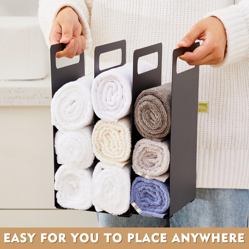 LEIFIDE Set of 2 Interlocking Towel Organizer Metal Bathroom Towel Storage Rack Shelf Dividers Organizers for Closet Home Space Saving (Black) - Image 5