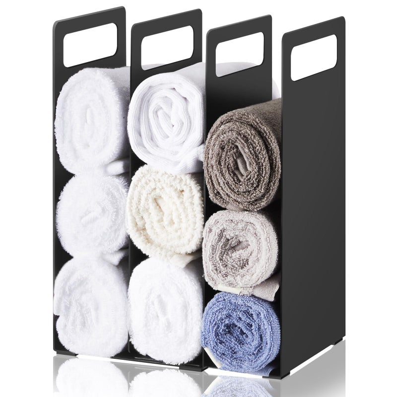 LEIFIDE Set of 2 Interlocking Towel Organizer Metal Bathroom Towel Storage Rack Shelf Dividers Organizers for Closet Home Space Saving (Black) - Image 1