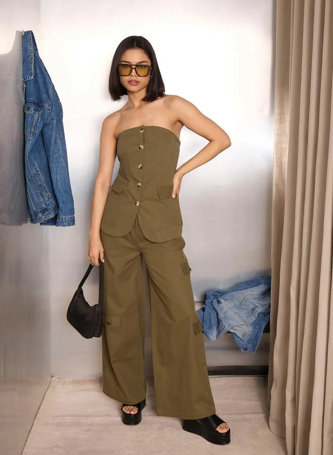 ساسافراس بنطال كارجو سادة بنسيج تويل ورباط