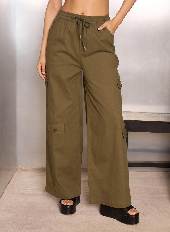 ساسافراس بنطال كارجو سادة بنسيج تويل ورباط - Image 1