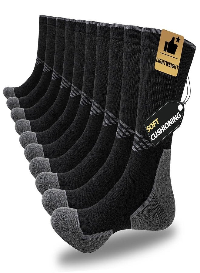 JOYNÉE 5 Pairs Mens Lightweight Athletic Crew Socks Cushioned Breathable Long Socks for Sports Running,Black,Sock Size:10-13 - Image 1