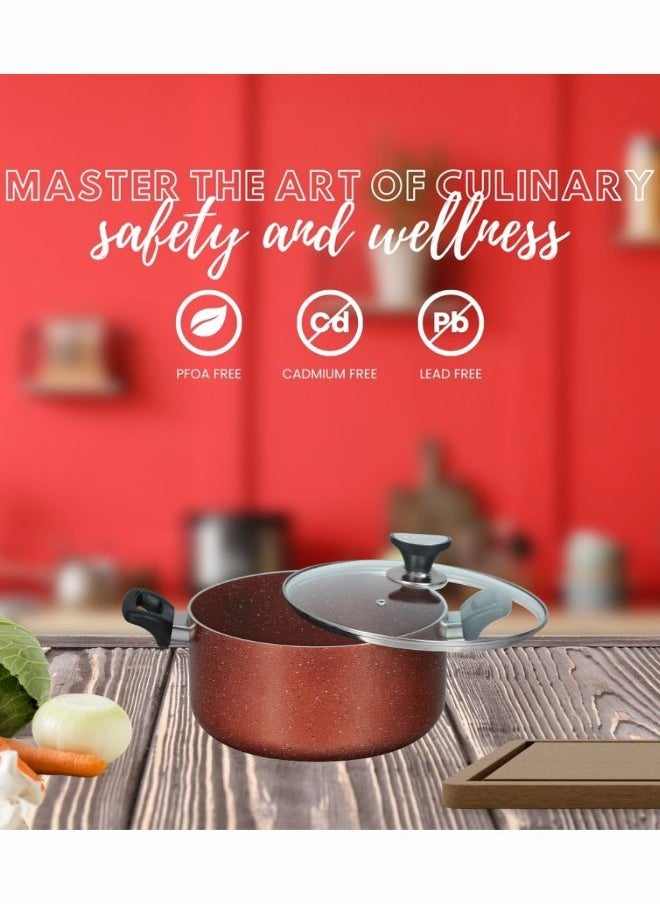SONEX - Sonex Casserole Premium Cookware, Even Heating, Tempered Glass Lid, High Quality Aluminum, Non-Stick Coating , Bakelite Heat Resistant Handle, Durable Construction, Easy to Clean, Copper 28Cm. - Image 1