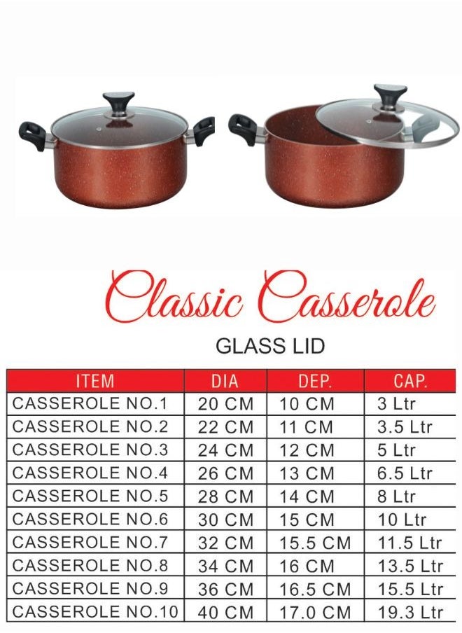 SONEX - Sonex Casserole Premium Cookware, Even Heating, Tempered Glass Lid, High Quality Aluminum, Non-Stick Coating , Bakelite Heat Resistant Handle, Durable Construction, Easy to Clean, Copper 28Cm. - Image 1