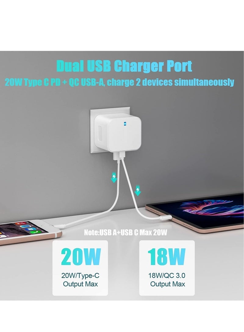 USB C Charger, 20W Fast Charge Wall Plug, 2 Ports PD&QC 3.0 Fast Charger Plug Compatible for iPhone 13/13 Pro 12/12 Pro/12 Pro Max/11/XS/XR, iPad, Galaxy, Huawei etc  - Image 4