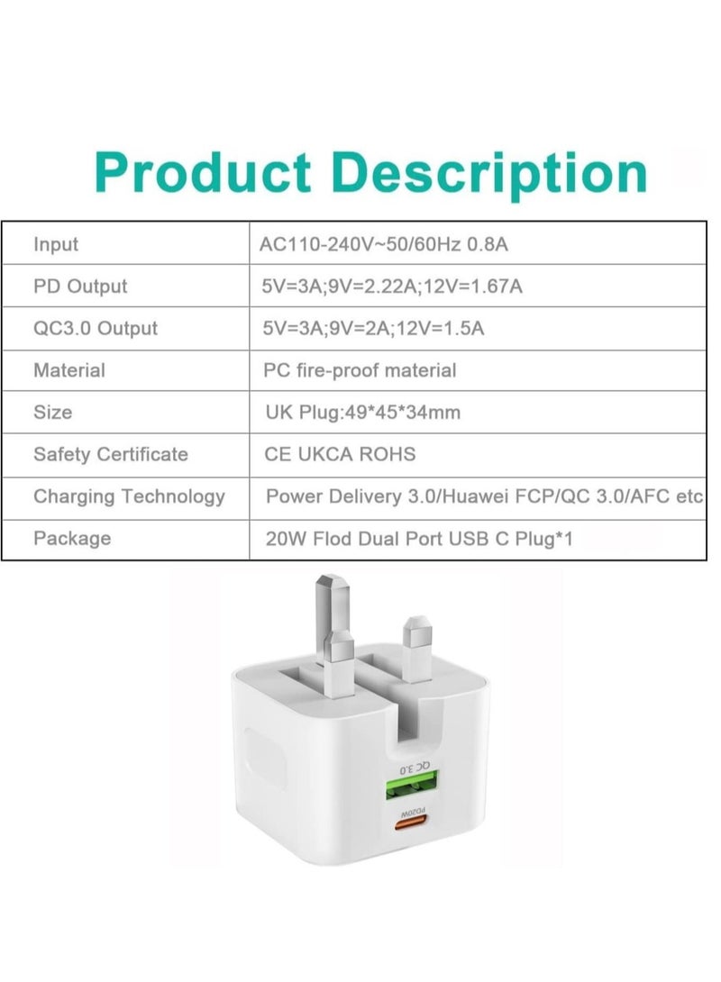 USB C Charger, 20W Fast Charge Wall Plug, 2 Ports PD&QC 3.0 Fast Charger Plug Compatible for iPhone 13/13 Pro 12/12 Pro/12 Pro Max/11/XS/XR, iPad, Galaxy, Huawei etc  - Image 5