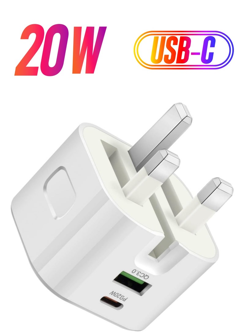 USB C Charger, 20W Fast Charge Wall Plug, 2 Ports PD&QC 3.0 Fast Charger Plug Compatible for iPhone 13/13 Pro 12/12 Pro/12 Pro Max/11/XS/XR, iPad, Galaxy, Huawei etc  - Image 1