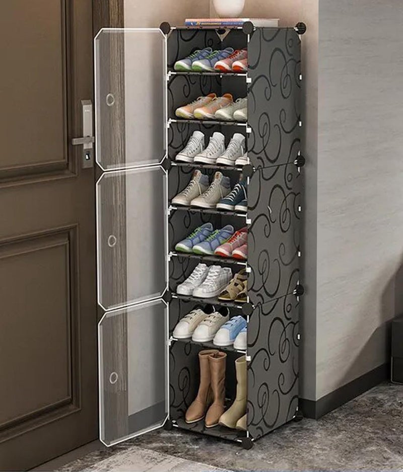 KRISHYAM® Portable Shoe Rack Organizer, Plastic Cube Storage 18 Pair Tower 9 Shelves Shoe Storage Cabinet Stand,Modular Cabinet for Hallway Bedroom Closet Entryway (9 Shelves-3 Door (Black)) - Image 2