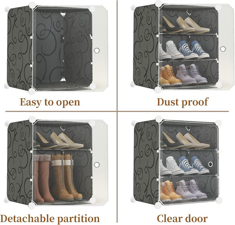 KRISHYAM® Portable Shoe Rack Organizer, Plastic Cube Storage 18 Pair Tower 9 Shelves Shoe Storage Cabinet Stand,Modular Cabinet for Hallway Bedroom Closet Entryway (9 Shelves-3 Door (Black)) - Image 3