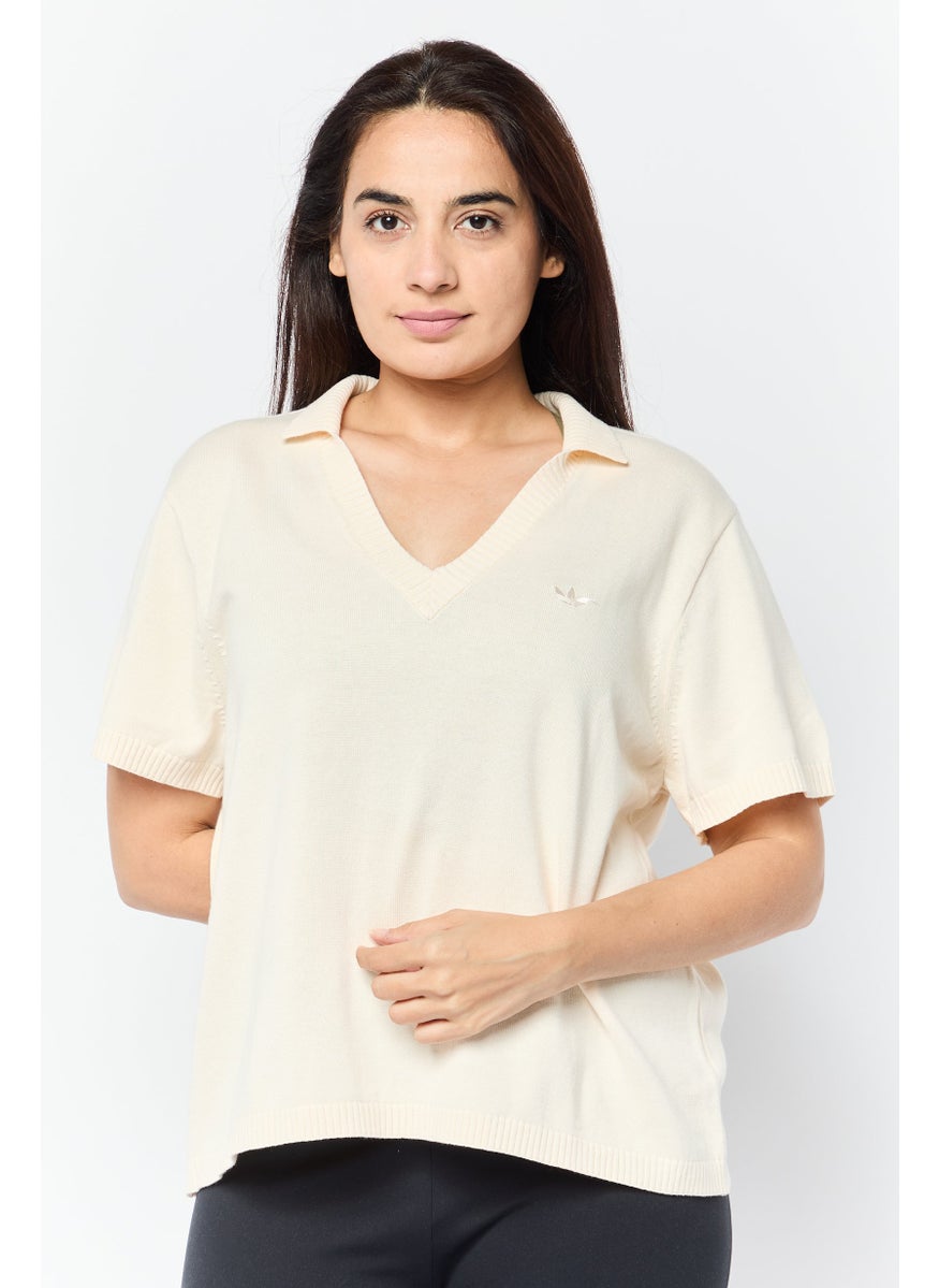 adidas Originals Women Sportswear Fit Short Sleeve Outdoor Polo Shirt, Cream  - Image 1