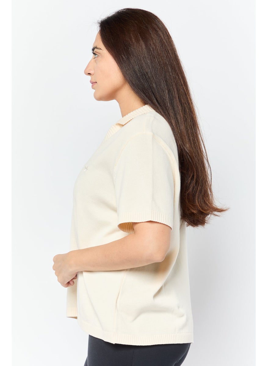 adidas Originals Women Sportswear Fit Short Sleeve Outdoor Polo Shirt, Cream  - Image 4