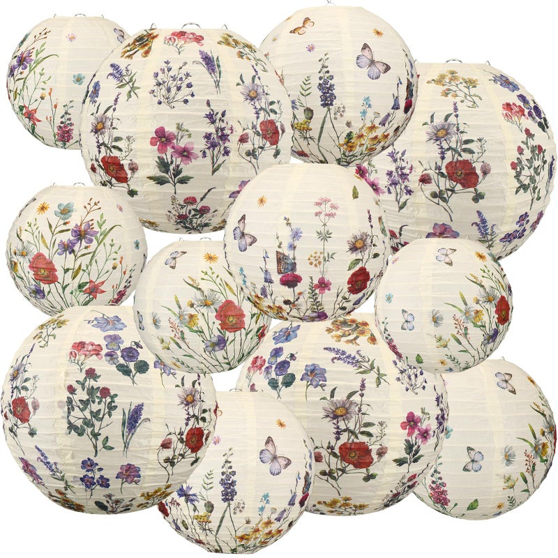 Baquler 12 Pcs Wildflower Paper Lanterns Party Decorations Vintage Floral Hanging Lanterns 3 Styles for Baby in Bloom Baby Shower Wedding Garden Tea Summer Home Indoor Outdoor Party Decor - Image 2