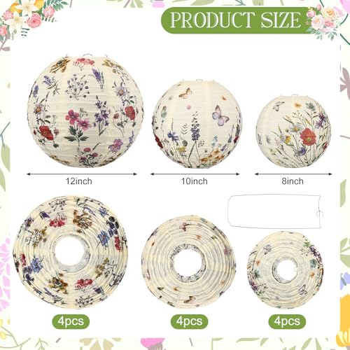 Baquler 12 Pcs Wildflower Paper Lanterns Party Decorations Vintage Floral Hanging Lanterns 3 Styles for Baby in Bloom Baby Shower Wedding Garden Tea Summer Home Indoor Outdoor Party Decor - Image 3