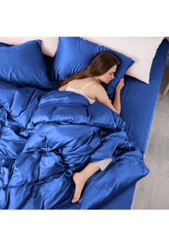 LuxHome Luxury Satin Line Bedsheet and Pillowcase Set – Hotel-Quality Breathable Cotton Bedding, Satin Finish, Soft and Luxurious – Flat Bedsheet 275x275cm with 2 Pillowcases 46x69cm, Navy  - Image 4