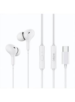 USB C Headphone IPhone 15 Type-c Stereo Wired In Ear Style Noise Reduction Earphones Wired Earphones with Microphone and Volume Control 1.2M for iPhone 15/15Plus/15Pro/15ProMax/iPad Pro White