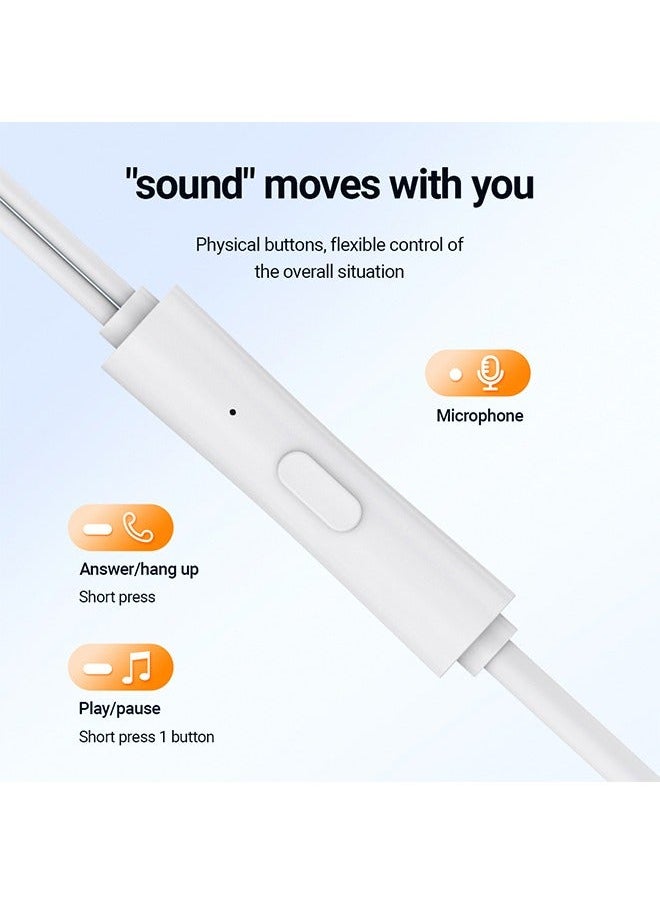Celebrat - USB C Headphone IPhone 15 Type-c Stereo Wired In Ear Style Noise Reduction Earphones Wired Earphones with Microphone and Volume Control 1.2M for iPhone 15/15Plus/15Pro/15ProMax/iPad Pro White - Image 1