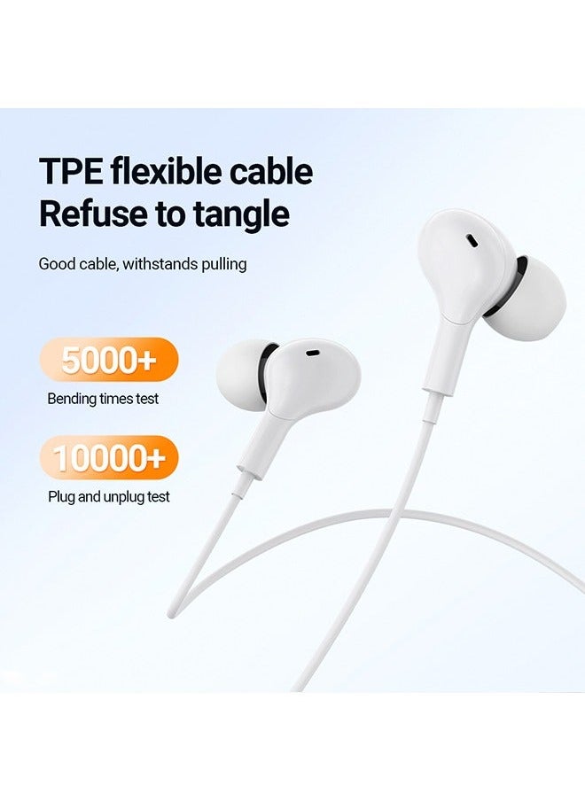Celebrat - USB C Headphone IPhone 15 Type-c Stereo Wired In Ear Style Noise Reduction Earphones Wired Earphones with Microphone and Volume Control 1.2M for iPhone 15/15Plus/15Pro/15ProMax/iPad Pro White - Image 1